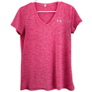 Under Armour HeatGear T-Shirt Gym V-Neck Womens Size S Red Short Sleeve